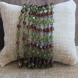 Nine Strand Beaded Green Burnt Orange Bracelet